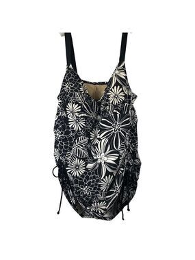 Delta Burke One Piece Swimsuit Black and White Floral Size 18W